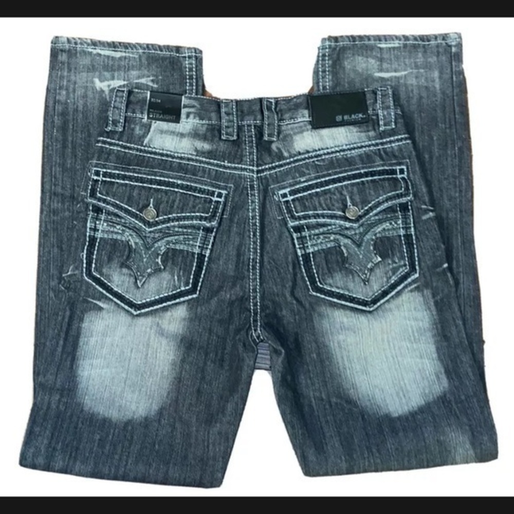 🔥NEW W/Tag Men’s BLACK PREMIUM Relaxed Straight Jeans Flap Pockets 32X34.